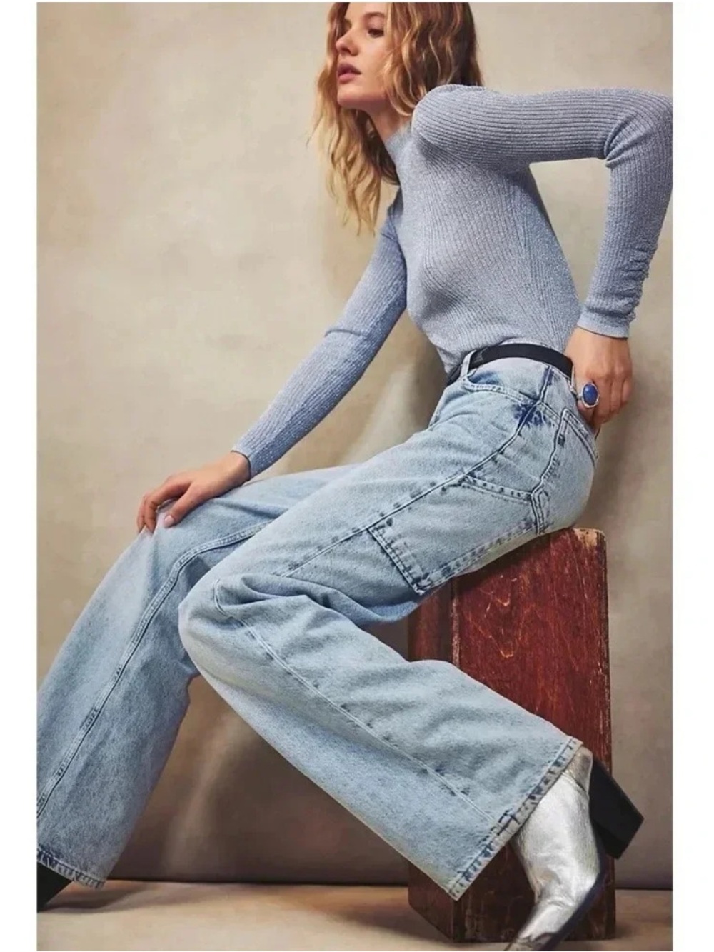 NWT Free People We The Free Tinsley Baggy Jeans Light Blue 25